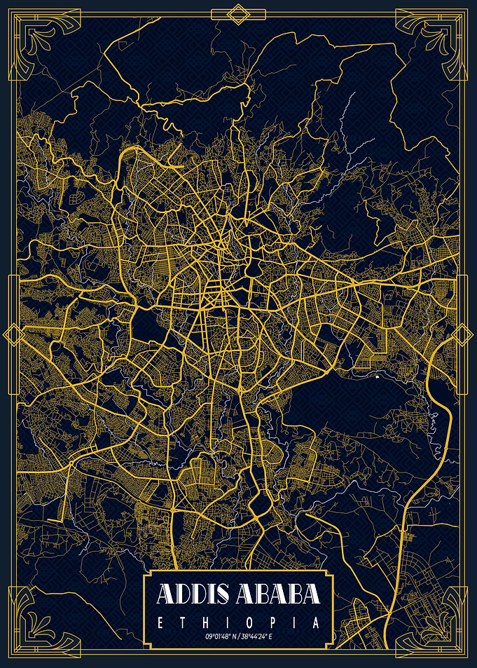Addis Ababa City Map Gold