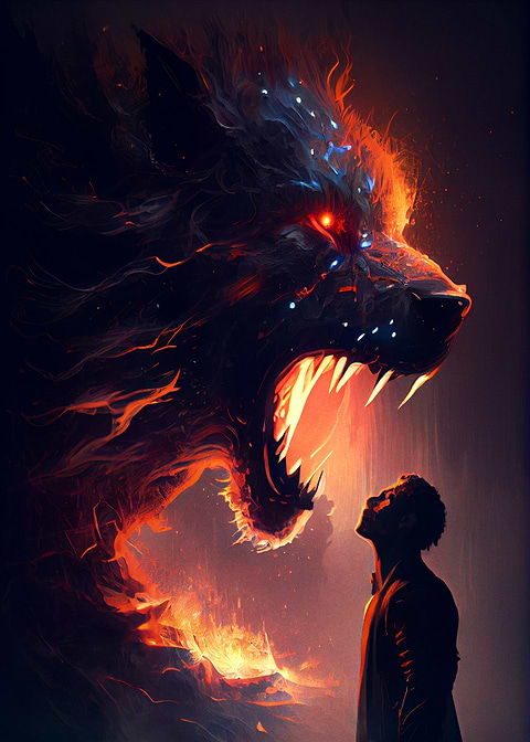 Fiery Manticore Fury — man cave metal poster