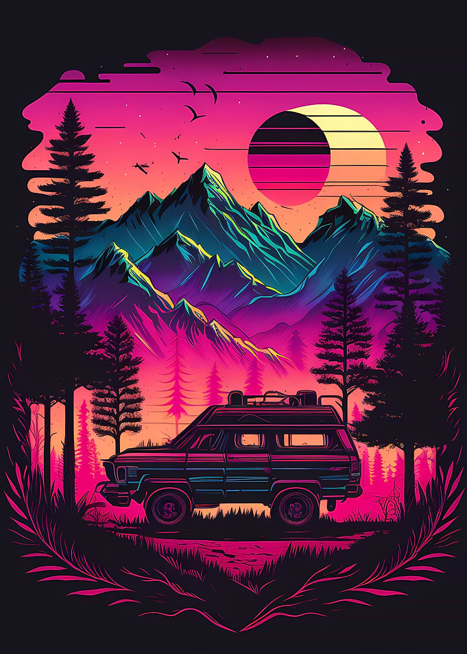 Retro wave Car 80s neon