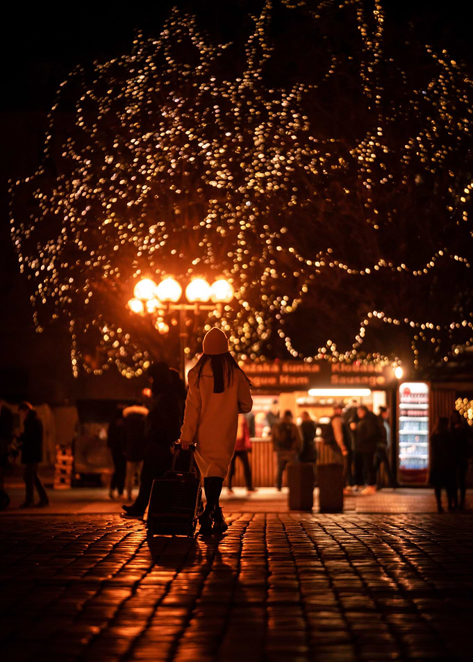 Tourist at night