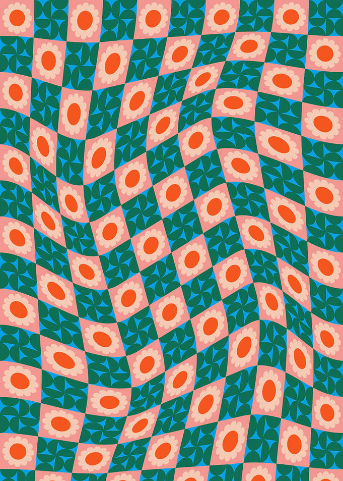 Trippy Floral Checkerboard