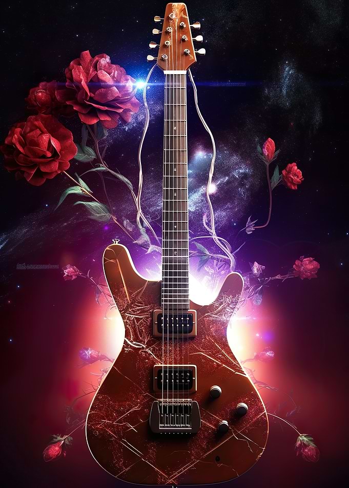 Guitar in roses