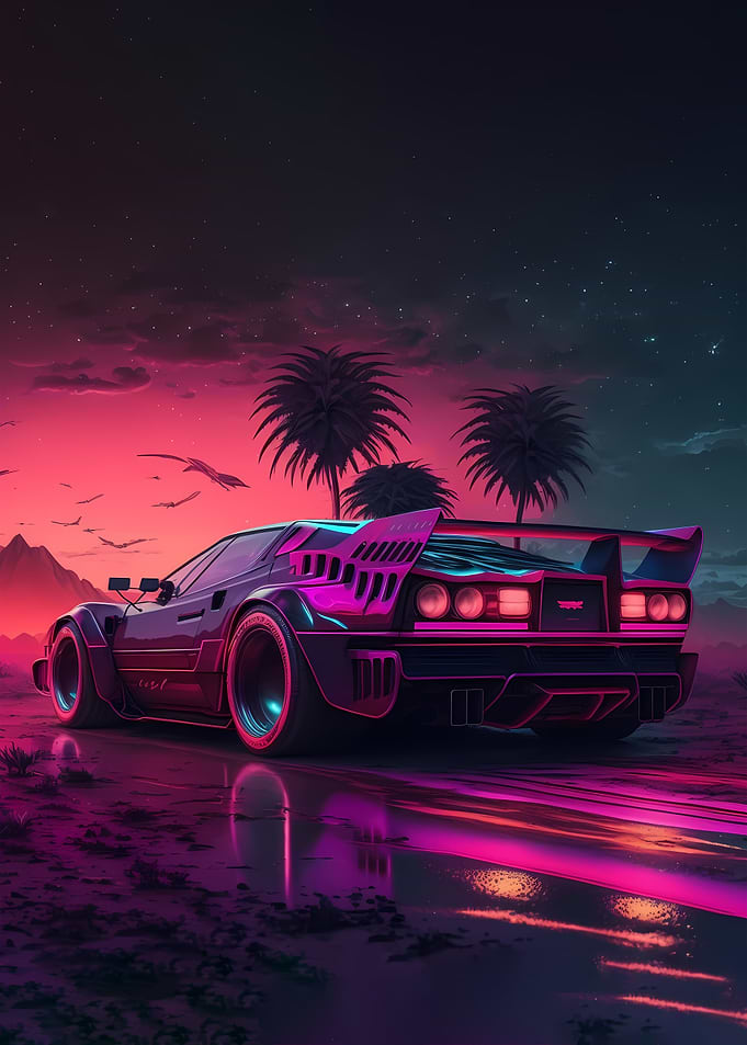 Retro wave Car colorful