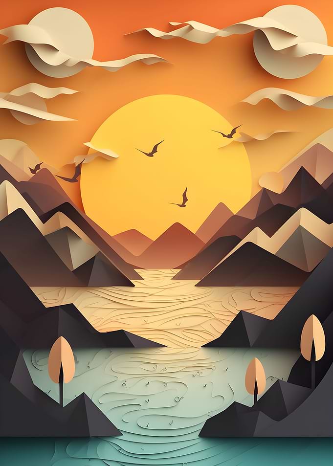 paper cut style Sunset