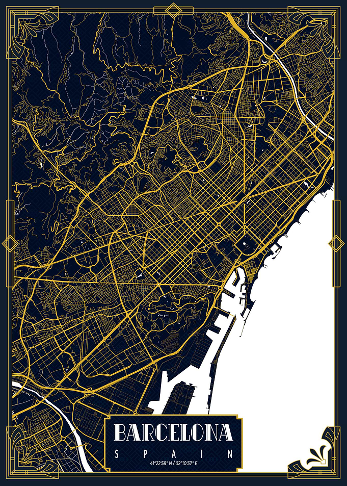 Barcelona City Map Gold