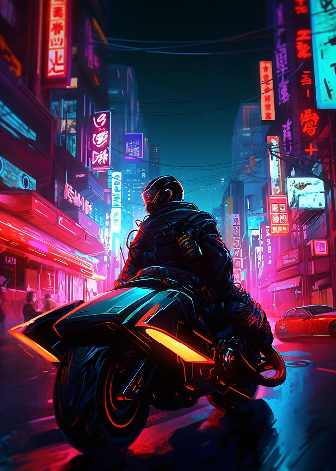 Neon Red Biker in Tokyo