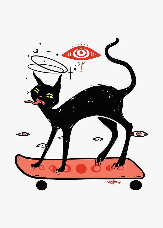 Black Cat On A Skateboard