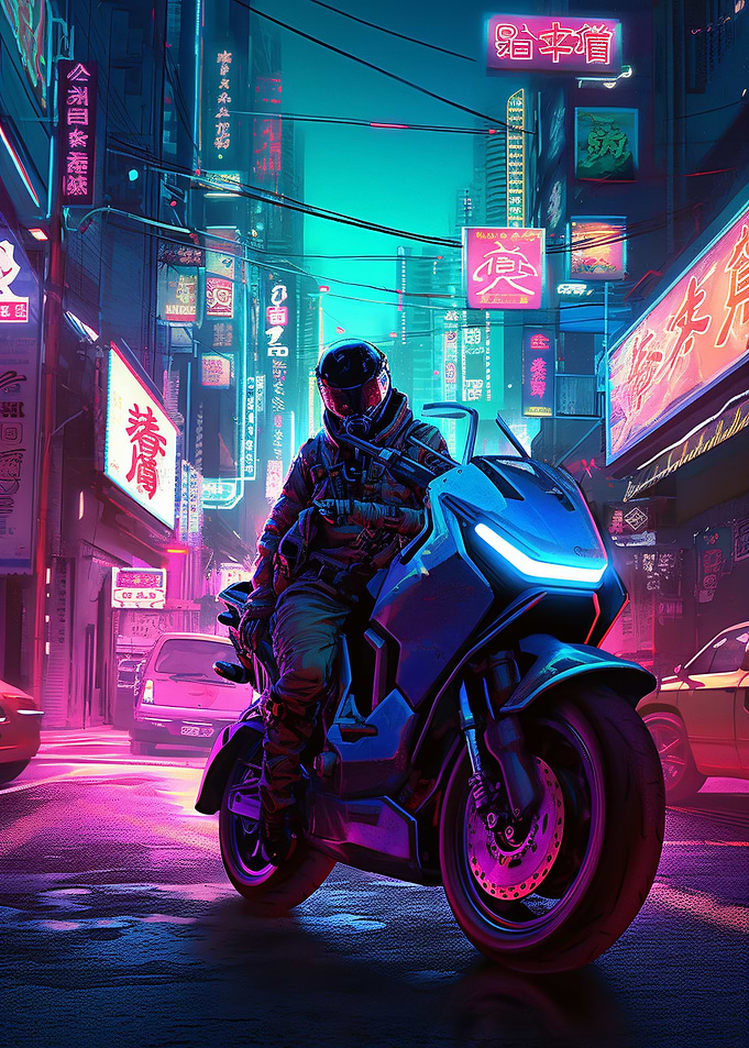 Neon Tokyo Motorbike Rider