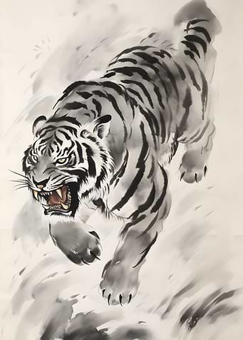 Roaring Tiger Ink Drawing
