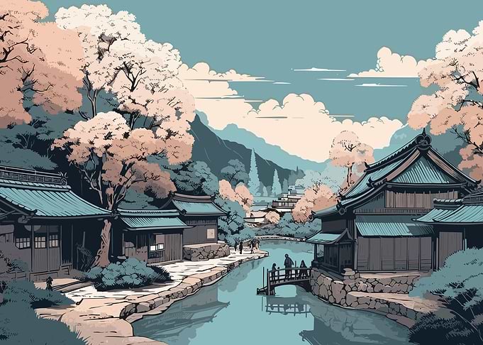 Pastel japanese village
