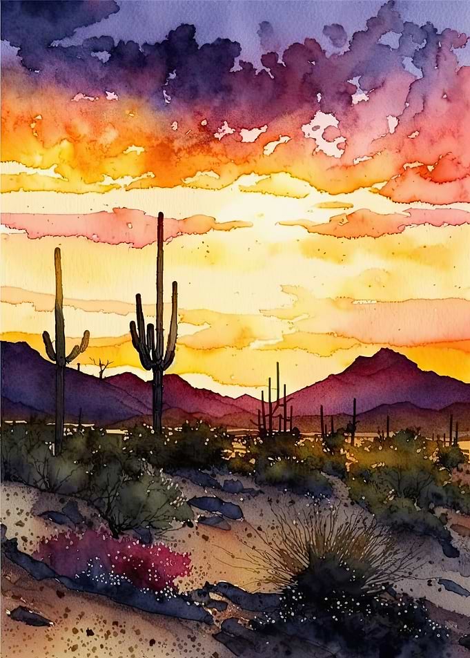 Desert Sunset Watercolor