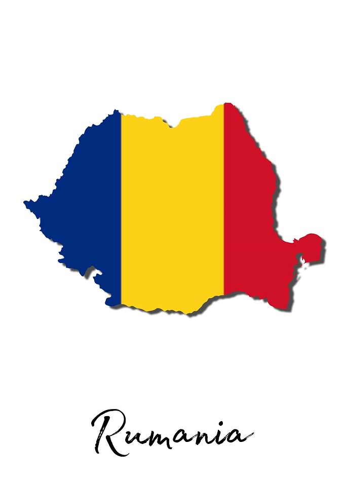 Rumania Map With Flag
