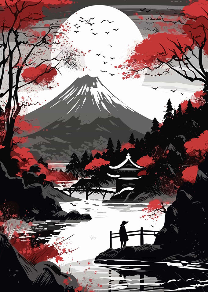 Monochrome Japan landscape