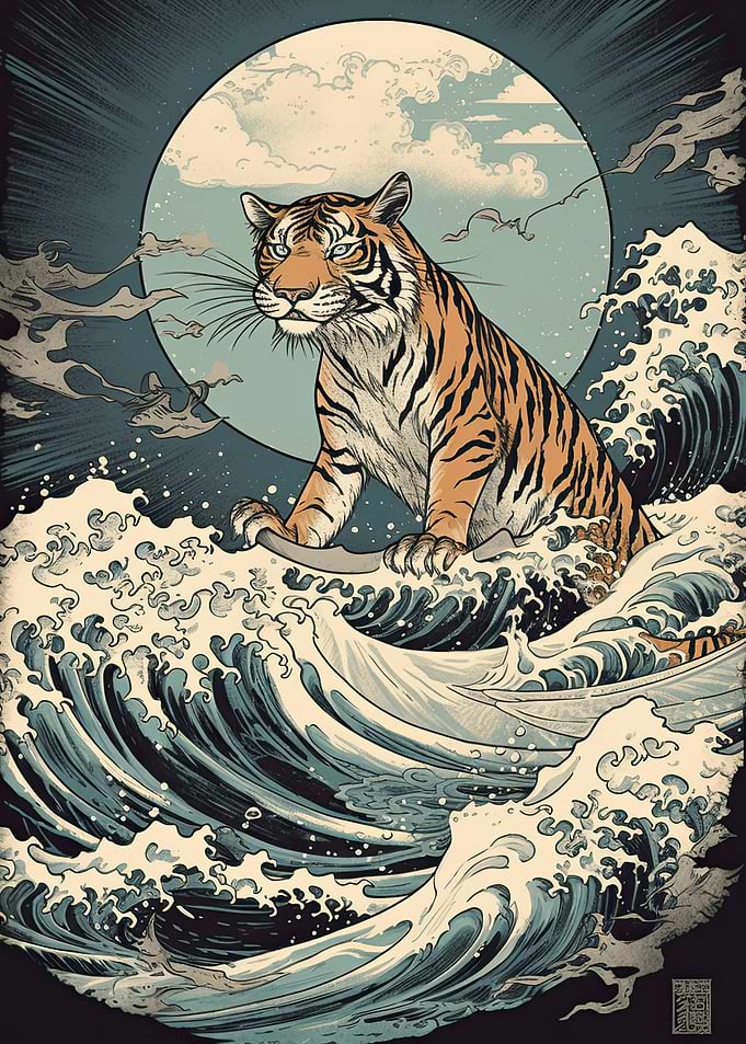 Vintage Tiger Surfing