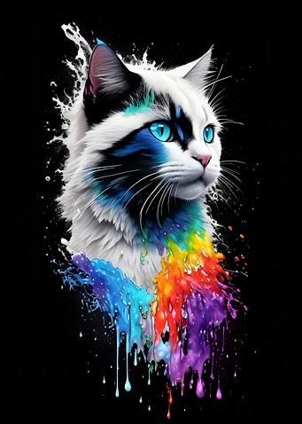 White Black Cat Portrait