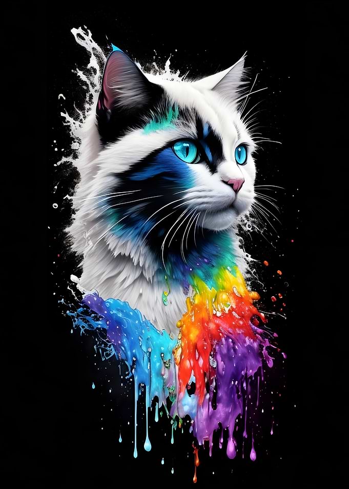 White Black Cat Portrait