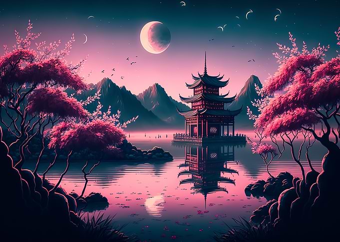 japanese landscape moon