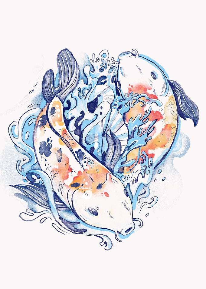 Watercolor yin yang koi