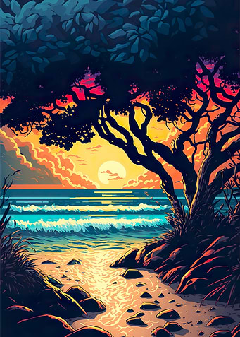 Orange sunset oilpainting