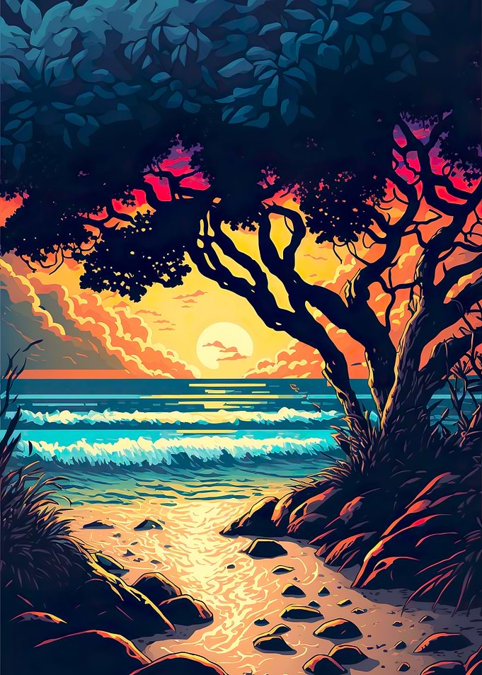 Orange sunset oilpainting