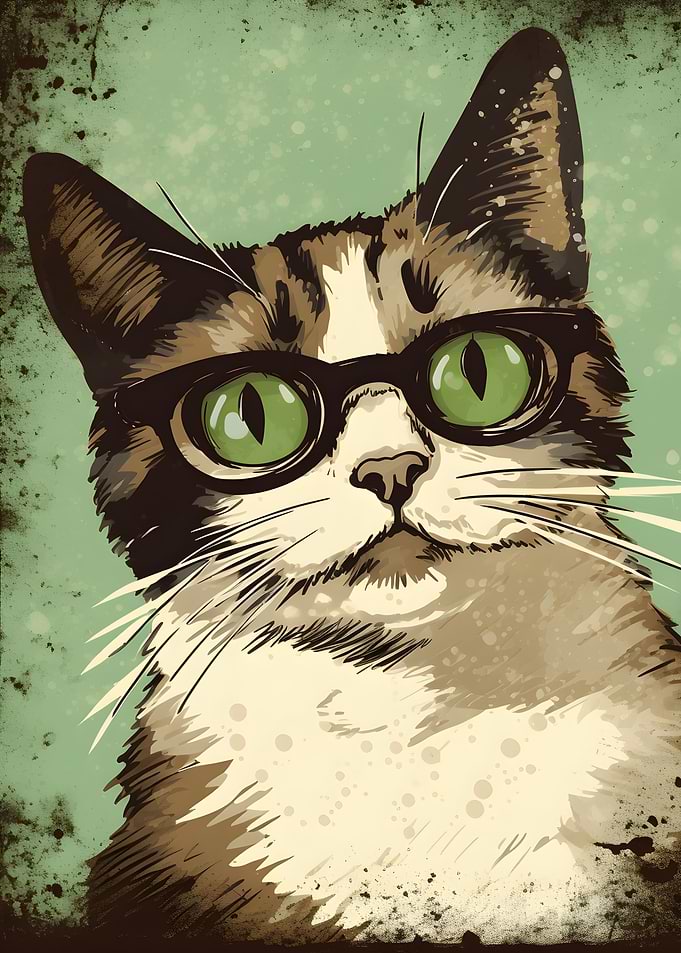 Vintage Cat With Glasses
