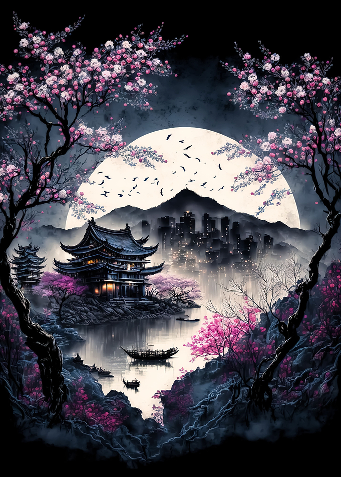 japanese landscape moon