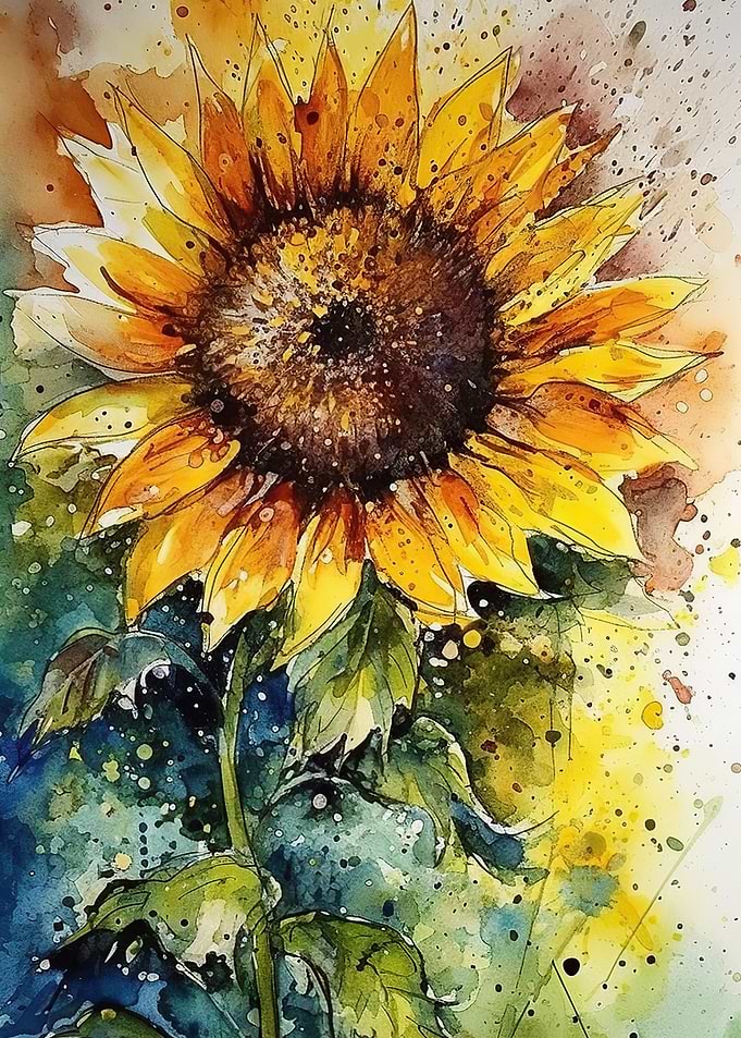 Watercolour sunflower