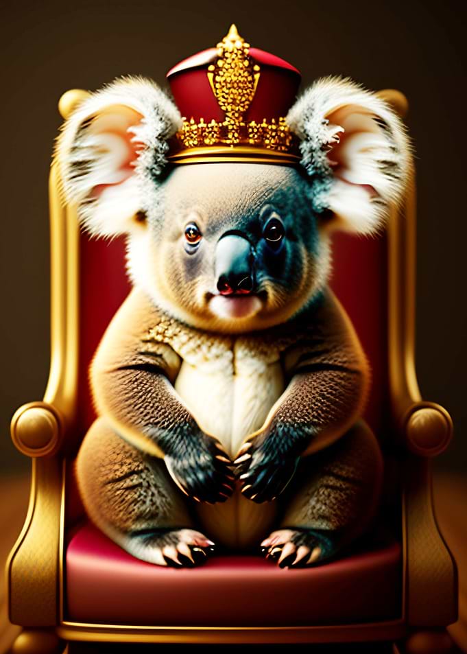 KOALA SITTING WITH A CROWN