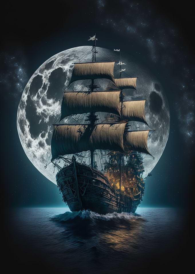 boat moon night