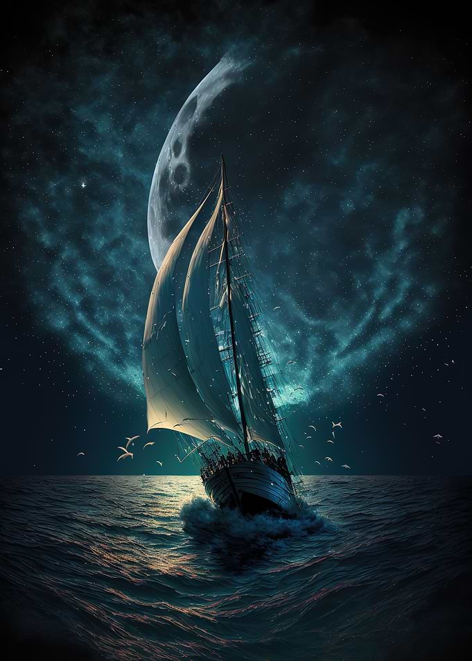 boat moon night