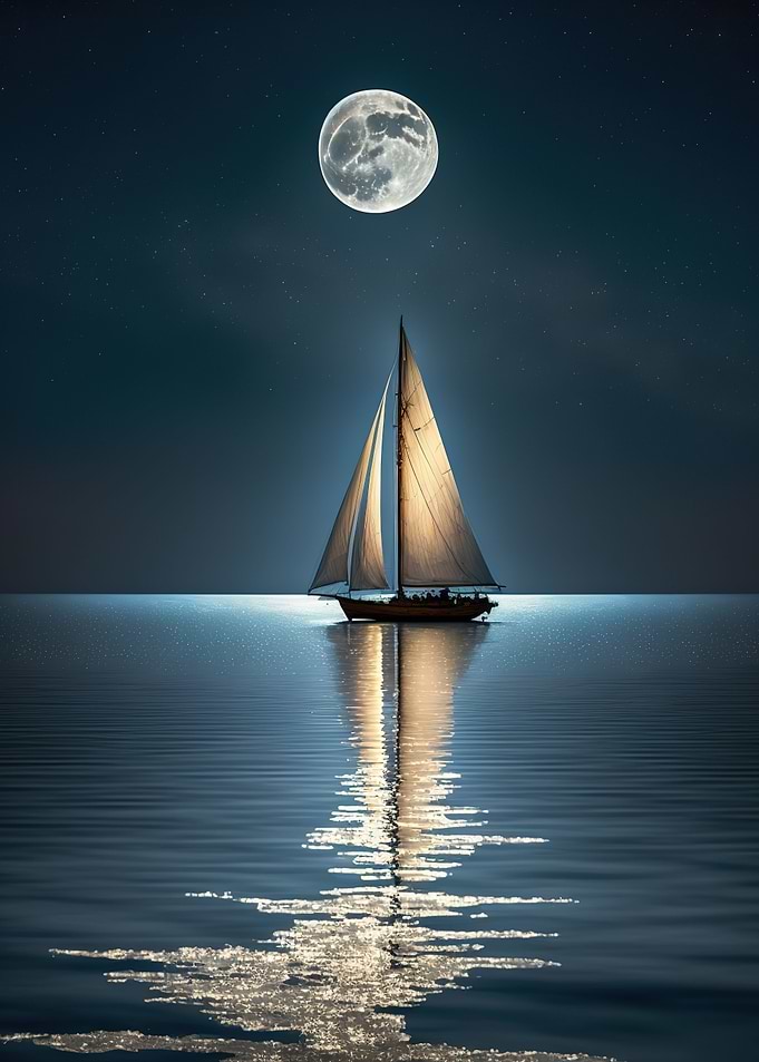 boat moon night