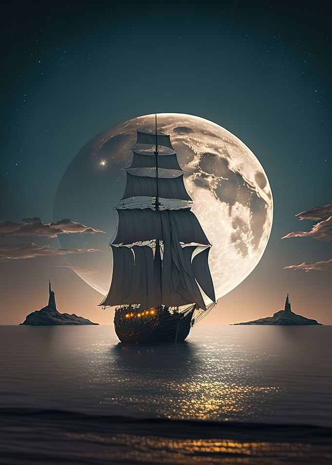 boat moon night