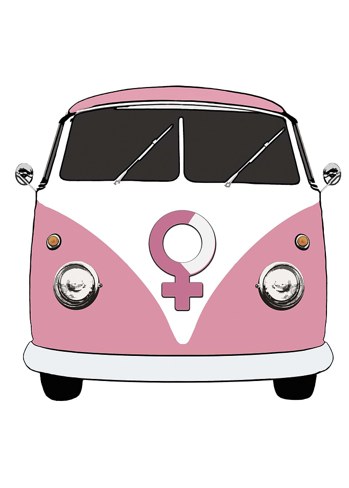 Woman camper bus signage