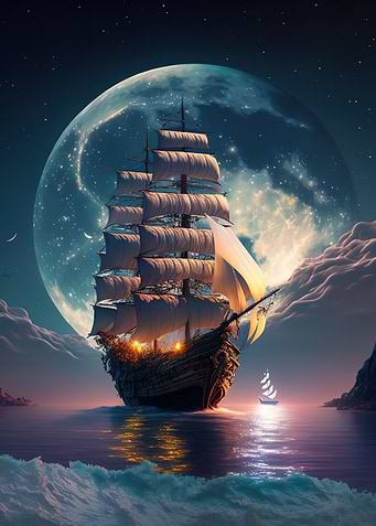 boat moon night