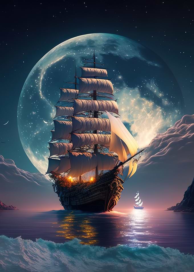 boat moon night