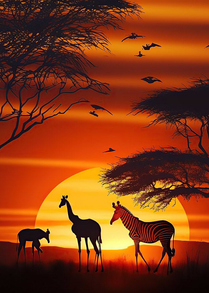 giraffe animal sunset