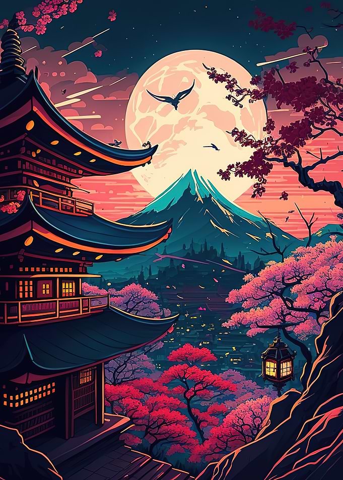 japanese landscape moon