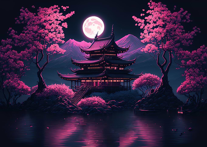 japanese landscape moon