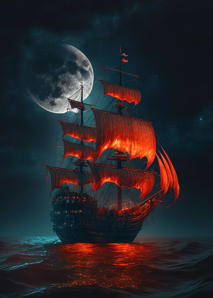 boat moon night
