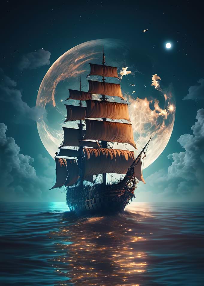 boat moon night