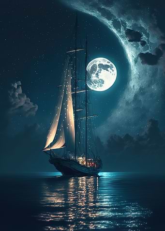 boat moon night