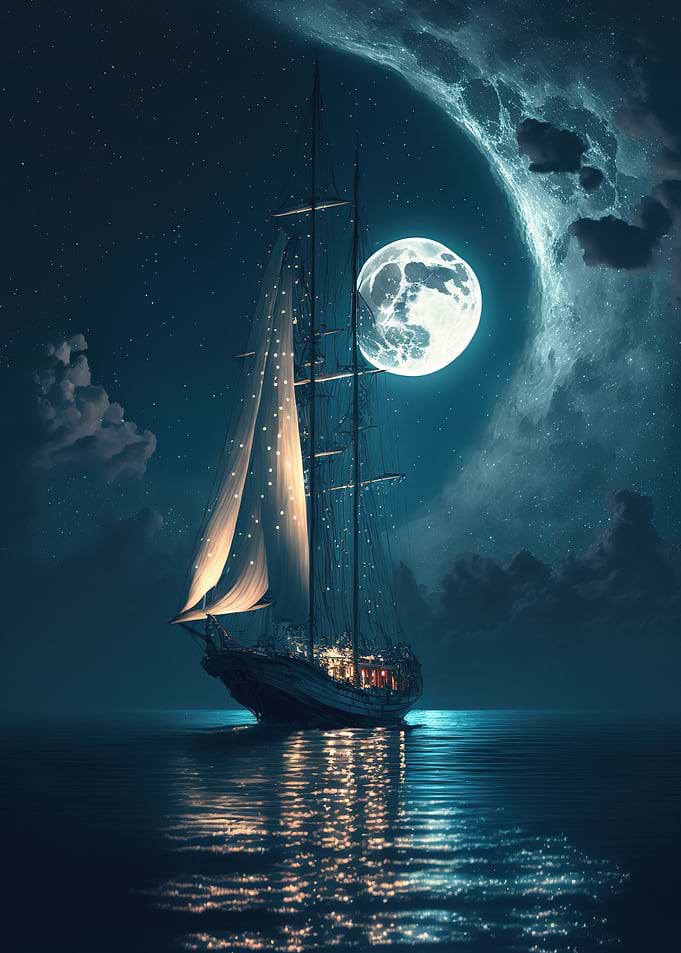 boat moon night