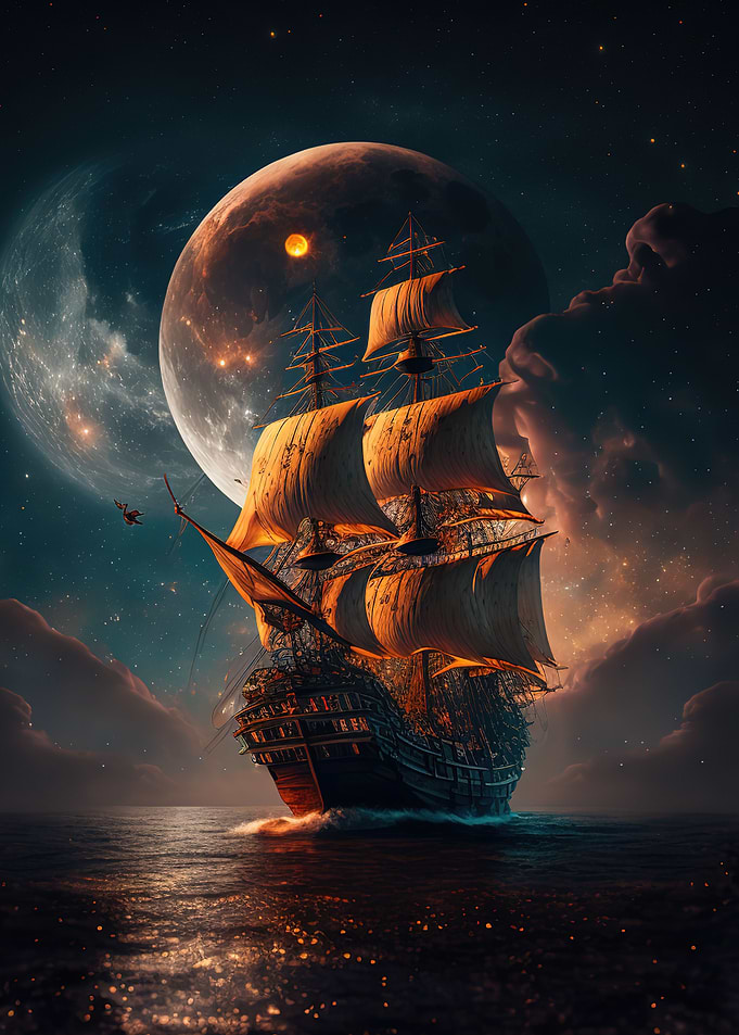 boat moon night