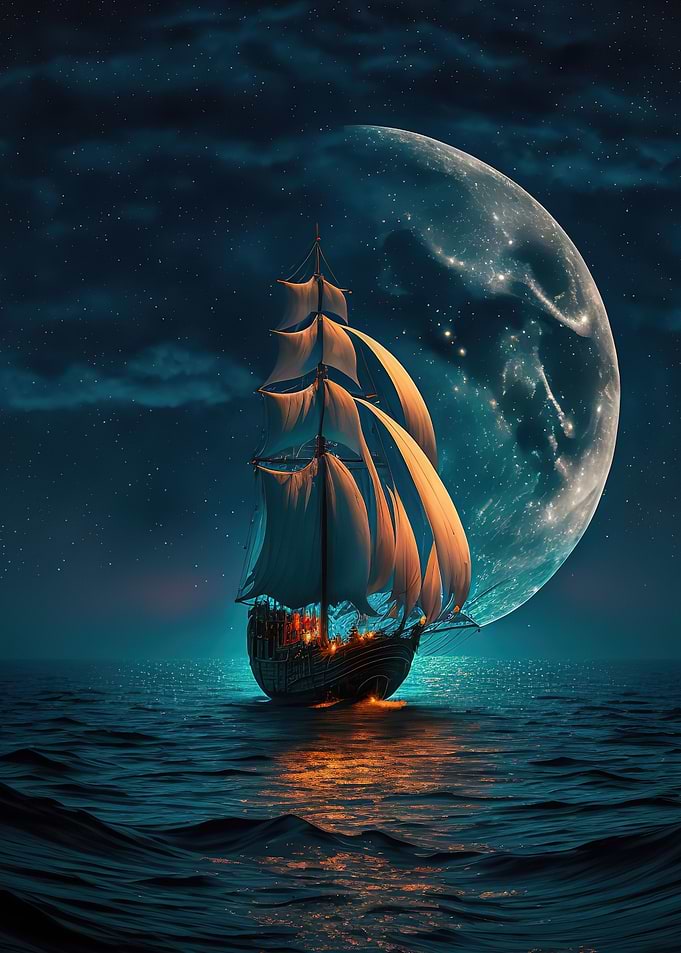boat moon night