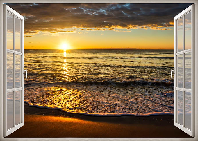 Window view beach sunset