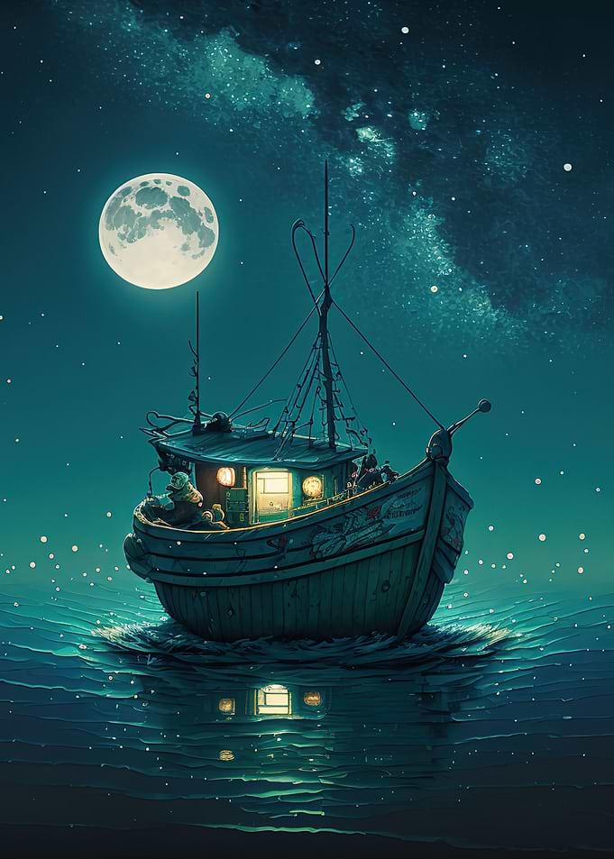 boat moon night