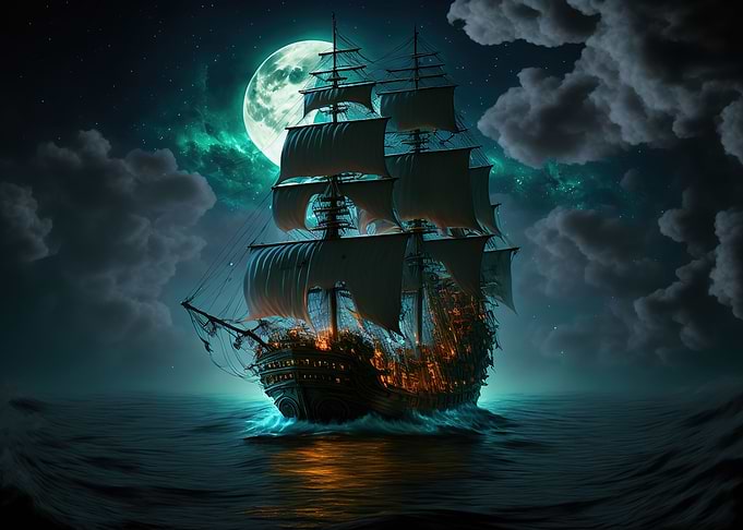 boat moon night