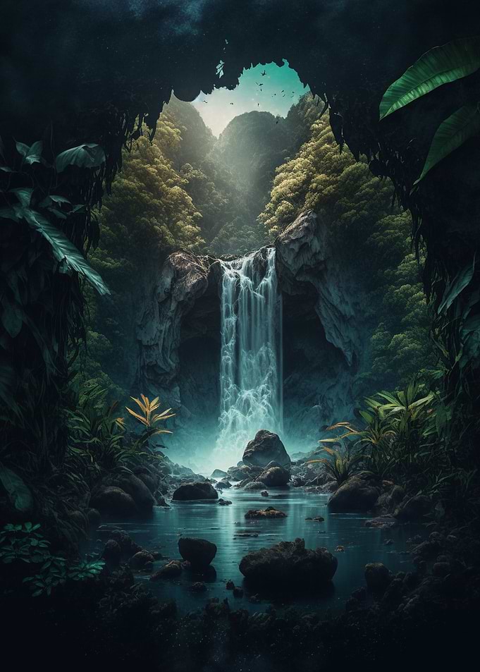 Waterfall in Forest Nature
