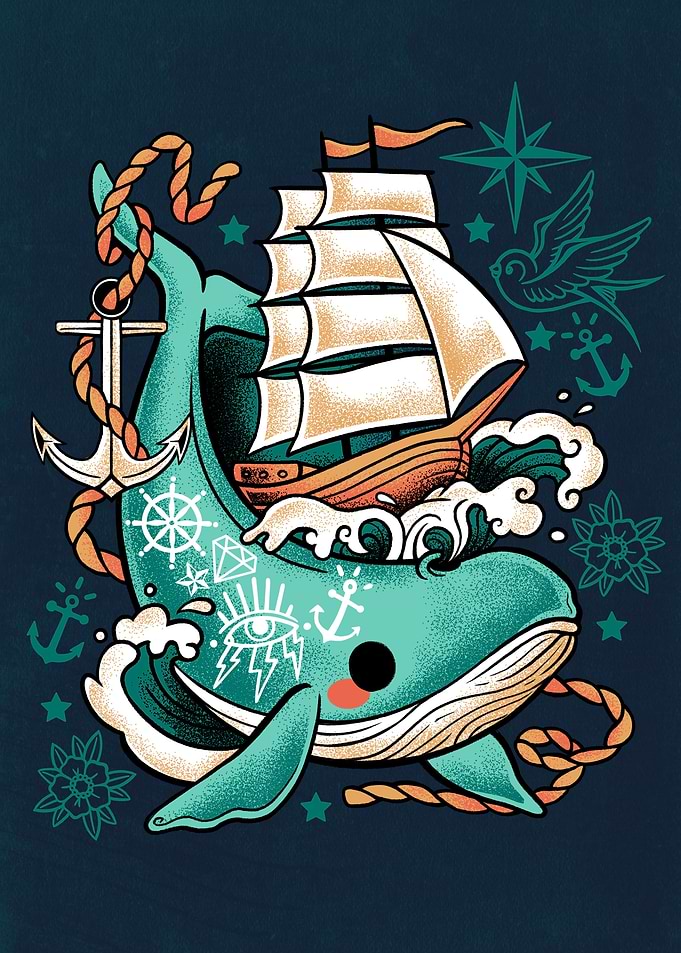 Whale ship tattoo