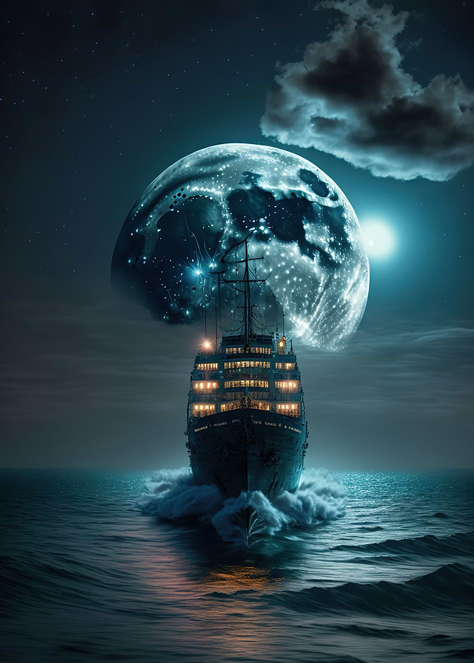 boat moon night
